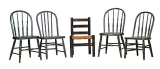 Four Similar Green-Painted Child's Chairs