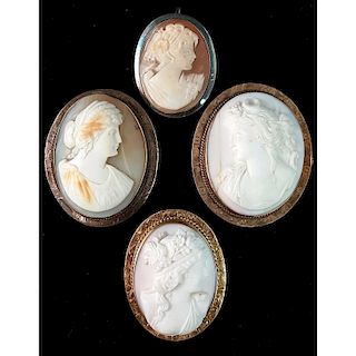 Cameo Brooches in 10 Karat Gold and Silver