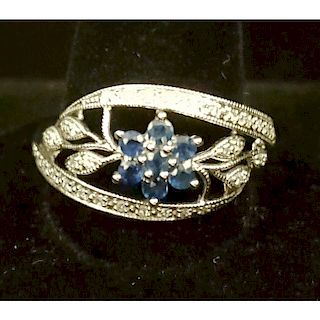 Sapphire and Diamond Ring in 14 Karat White Gold