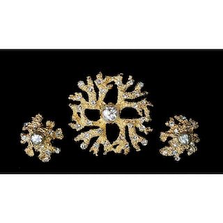 Mosell Brooch and Earrings with Faux Pearls and Crystals