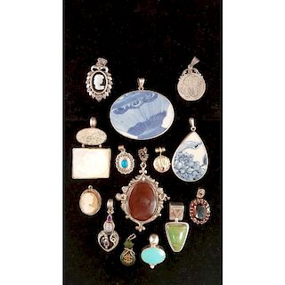 Large Pendant Group in Silver with Gemstones