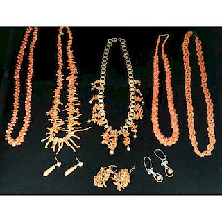 Coral Grouping of Earrings and Necklaces