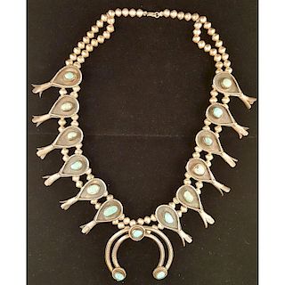 Squash Blossom Necklace in Silver with Turquoise
