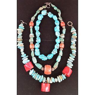 Turquoise Bead Necklaces in Sterling Silver
