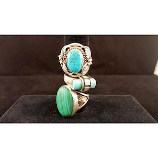 Turquoise and Malachite Rings in Sterling Silver