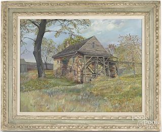George Beidler (American, mid 20th c.), oil on canvas, titled Old Cuttaloosa Mill, Bucks County