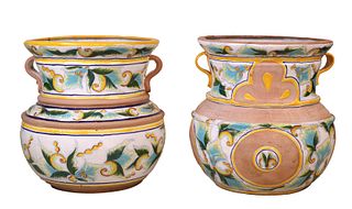 Two Nearly Identical Monumental Majolica Planters