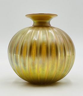 Gold Iridescent Art Galss Vase by Steven Correia, Signed