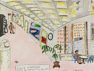 * Red Grooms, (American, b.1937), Museum Hallway "City Junket", 1980