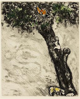 March Chagall, (French/Russian, 1887-1985), L'iagle, la laie et la chatte (from Fables de la Fontaine)