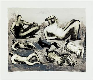 Henry Moore, (British, 1898-1986), Seven Reclining Figures