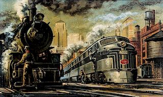 Harry Mintz, (American, born 1909), Train Scene