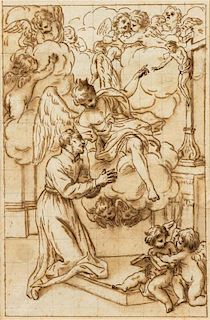 Attributed to Luigi Garzi, (Italian, 1638-1721), Saint Gesuita in Adoration of the Crucifixion