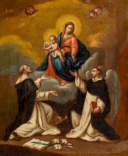 Spanish School, (18th/19th century), The Virgin and Child with Angels and a Dominican Saint