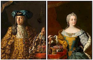 Follower of Martin van Meytens the Younger, (Swedish, 1695–1770), Portraits of Holy Roman Emperor and Empress Maria Theresa