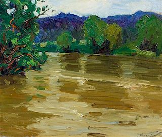 Jonas Lie, (American/Norwegian, 1880-1940), Trees on the Water's Edge