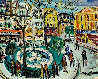 Lucien Genin, (French, 1894-1953), City Square, Street Scene