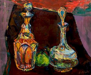 * Robin Philipson, (British, 1916-1992), Still Life with Two Decanters