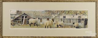 Peg Richards (American 20th c.), pastel and ink farm scene, signed lower left, 7'' x 30''.