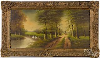 Oil on canvas landscape, early/mid 20th c., signed Loyd, 15 1/2'' x 31 1/2''.