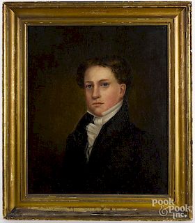 American oil on canvas portrait of a gentleman, ca. 1840, 26'' x 22''.
