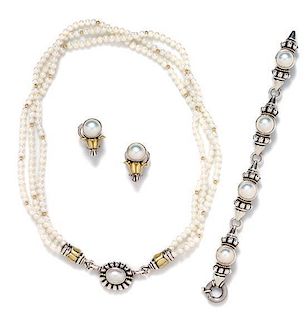 A Sterling Silver, 18 Karat Yellow Gold, Mabe Pearl and Cultured Pearl Demi Parure, Lagos 83.30 dwts.