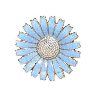 A Sterling Silver and Enamel Daisy Pendant, Georg Jensen, 11.00 dwts.