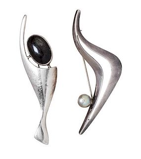 A Collection of Modernist Sterling Silver and Gemstone Brooches, "Sigi" Sigfrido Pineda, 17.50 dwts.