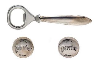 A Set of Sterling Silver Bottle Opener and Caps, Cartier for Perrier, Circa 1960's, 40.30 dwts.