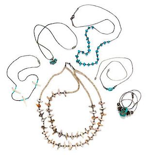 A Collection of Silver, Turquoise, Abalone and Shell Necklaces, 38.50 dwts.