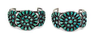 * A Pair of Silver and Turquoise Petit Point Cuff Bracelets, Zuni, 42.10 dwts.