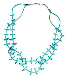 A Silver and Turquoise Fetish Multi-strand Necklace,