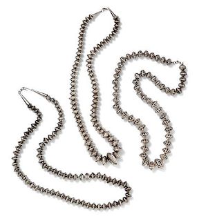 * A Collection of Graduated Silver Bead Necklaces, Native American, 142.00 dwts.