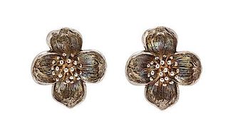 A Pair of Sterling Silver Dogwood Earclips, Tiffany & Co., 9.50 dwts.