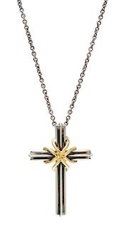 A Sterling Silver and 18 Karat Yellow Gold Cross Pendant, Tiffany & Co., 5.00 dwts.