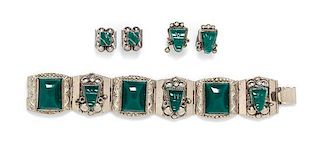 A Collection of Silver Jewelry and Green Onyx Jewelry, Mexico, 53.70 dwts.