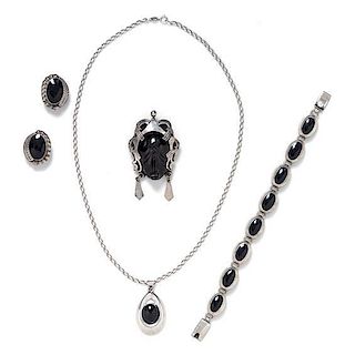A Collection of Silver and Onyx Jewelry, 64.60 dwts.