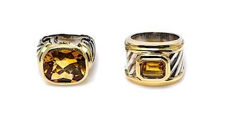 A Collection of Sterling Silver and 14 Karat Yellow Gold and Citrine Rings, David Yurman, 11.40 dwts.