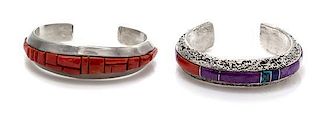 * A Collection of Sterling Silver and Multigem Cuff Bracelets, Pat Yellowhorse, Navajo, 72.00 dwts.