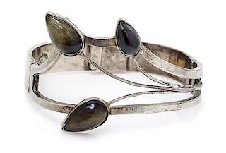 A Sterling Silver and Obsidian Bracelet, Taxco, 29.40 dwts.