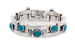 A Silver and Turquoise Bracelet, Los Castillo, Circa 1958, 40.90 dwts.
