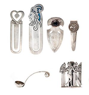 A Collection of Silver and Gemstone Bookmarkers and Salt Spoon, 35.90 dwts.