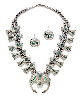 * A Collection of Sterling Silver and Turquoise Bird Motif Jewelry, 113.30 dwts.