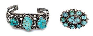 * A Collection of Silver and Turquoise Jewelry, Native American, 35.40 dwts.
