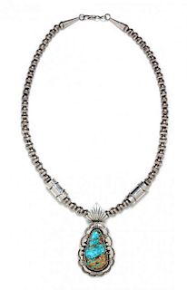* A Sterling Silver and Turquoise Necklace, Charleston Draper, Navajo, 35.90 dwts.