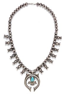 * A Silver and Turquoise Squash Blossom Necklace, 150.70 dwts.
