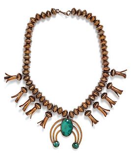 * A Copper Penny and Hardstone Squash Blossom Necklace, 302.80 dwts.