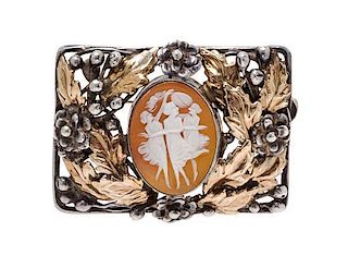 A Sterling Silver, Gold Filled and Cameo Brooch, Hobe, 9.50 dwts.