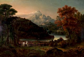 A HUDSON RIVER SCHOOL O/C WITH NATIVE AMERICANS
