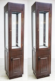 Wood And Glass Display Cases, Pair, H 92'' W 20'' Depth 20''